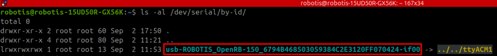 Serial device by-id listing example
