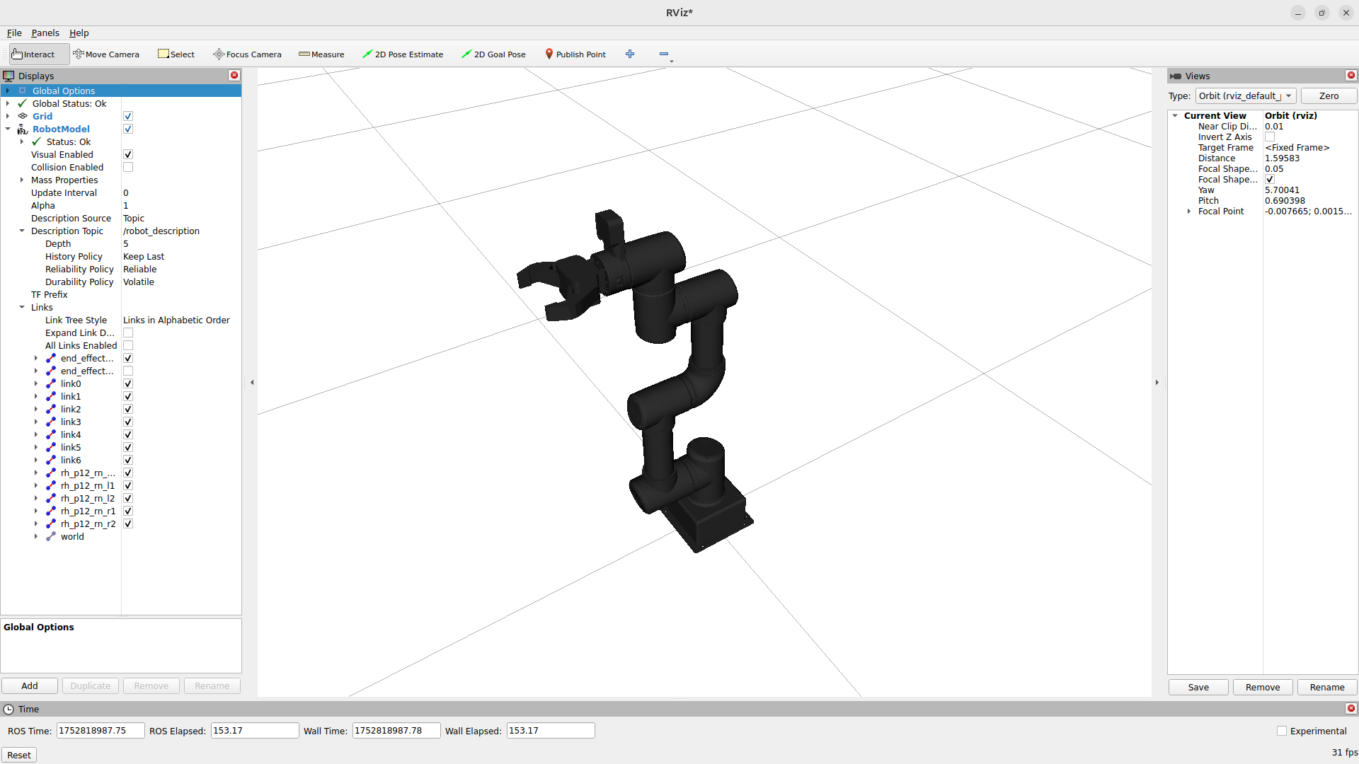 OMY URDF model in RViz or Gazebo