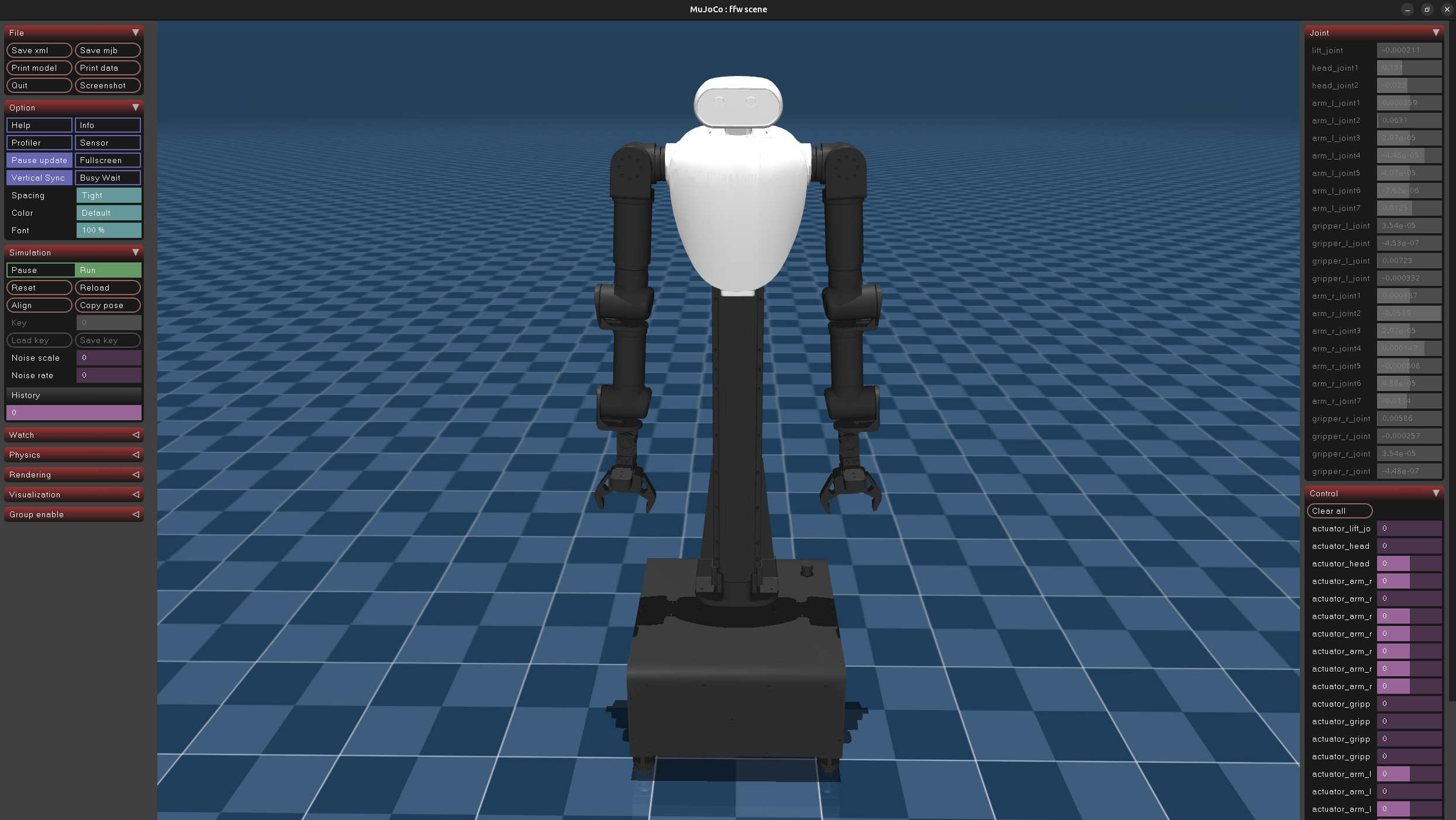 AI Worker MJCF model in MuJoCo