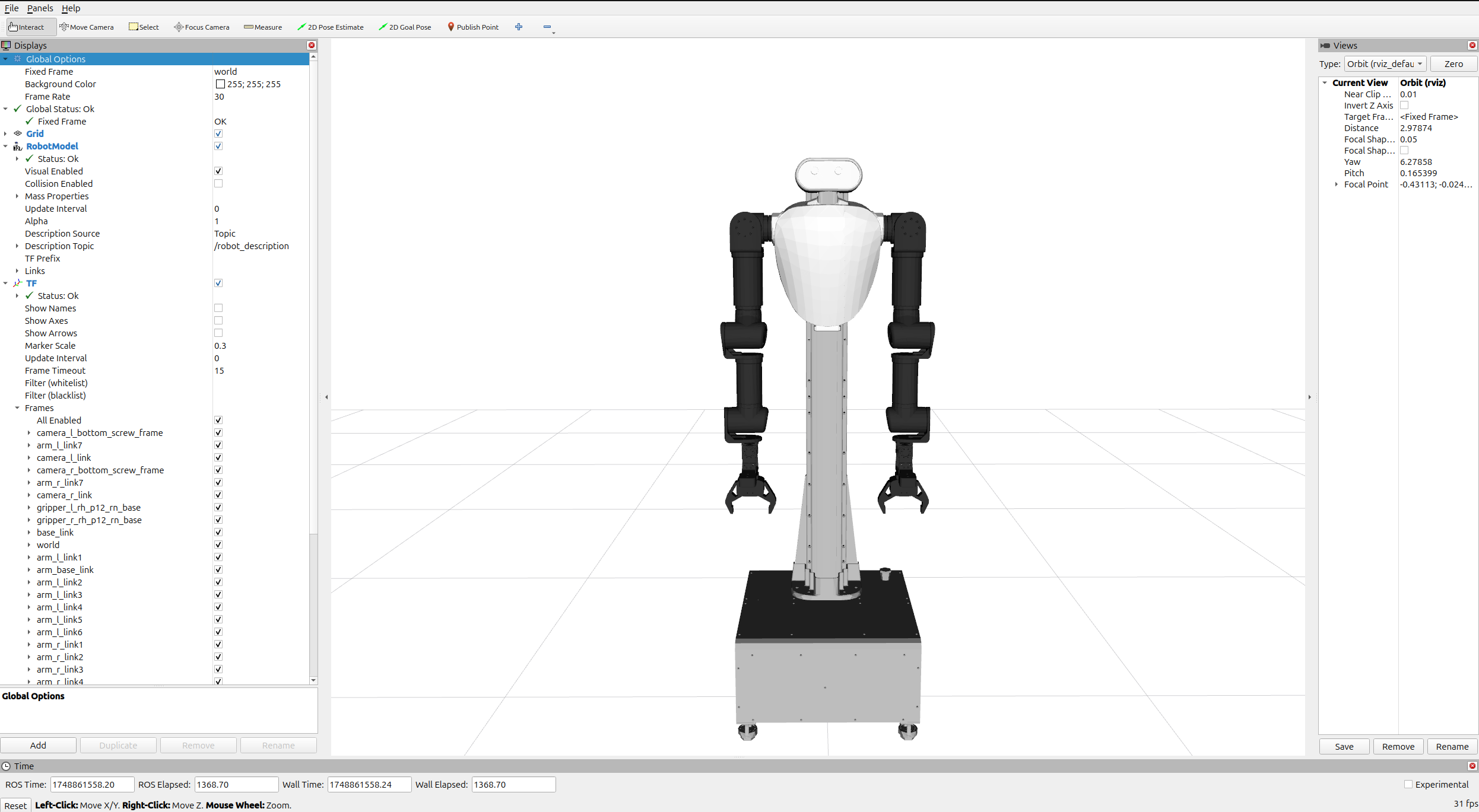 AI Worker URDF model in RViz or Gazebo