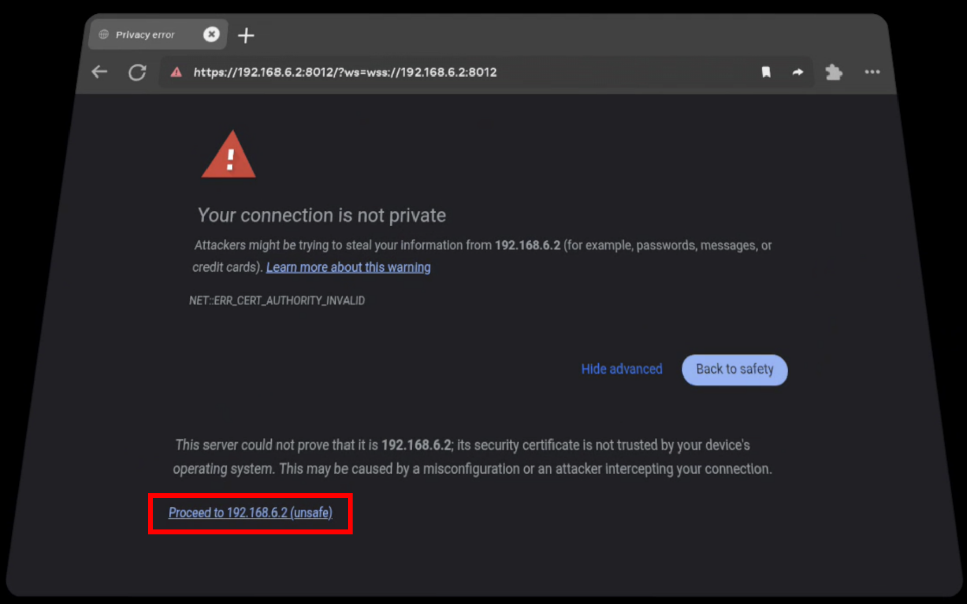 Proceed to site (unsafe)